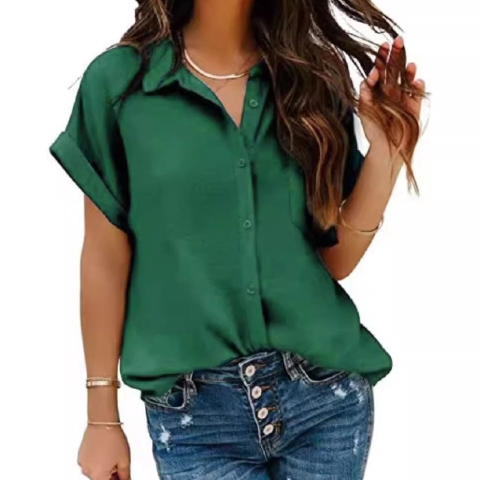 Women's Turn-Down Collar Button-Up Shirt Top