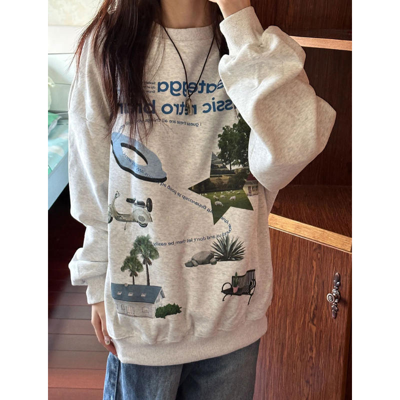 Women's Light Gray Hooded Long-Sleeve Pullover Sweater
