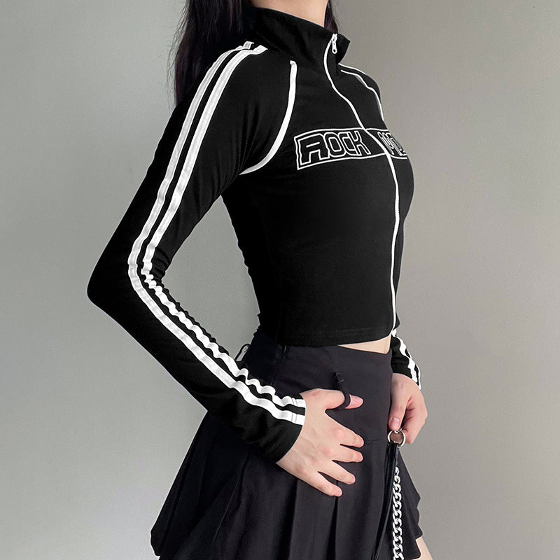 Slim Fit Contrast Braid Stitching Letter Zip Cardigan
