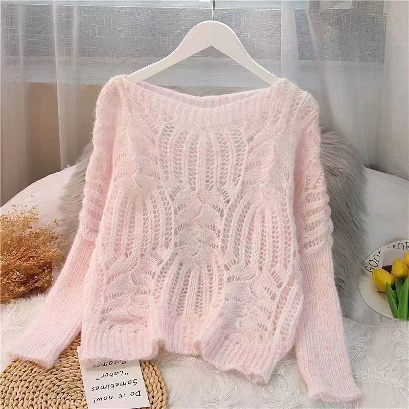 Women's Sweater Pullover Loose Autumn Clothing Retro Twist Hollow Top Short