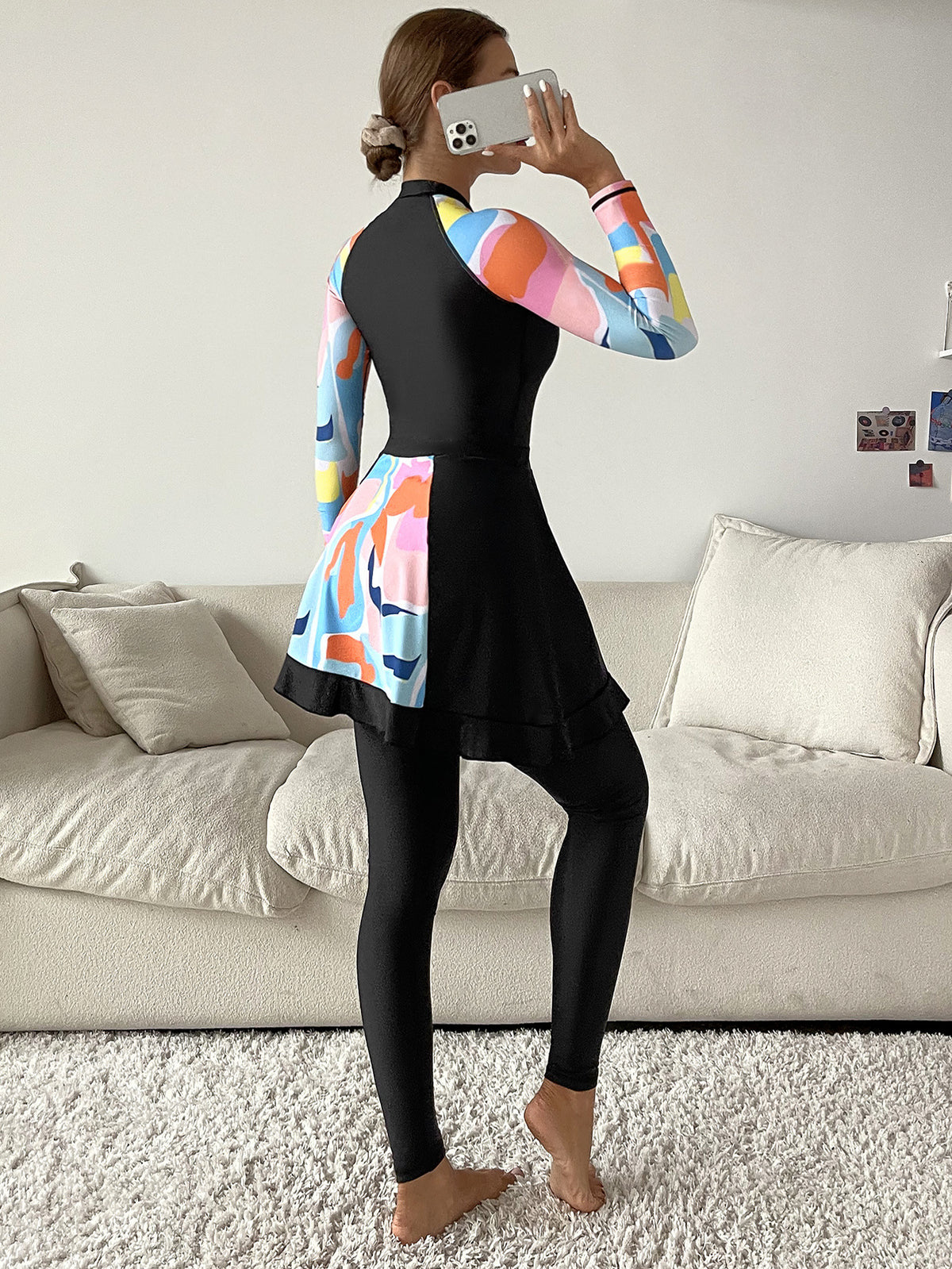 Modest 3-Piece Printed Full Coverage Swimsuit