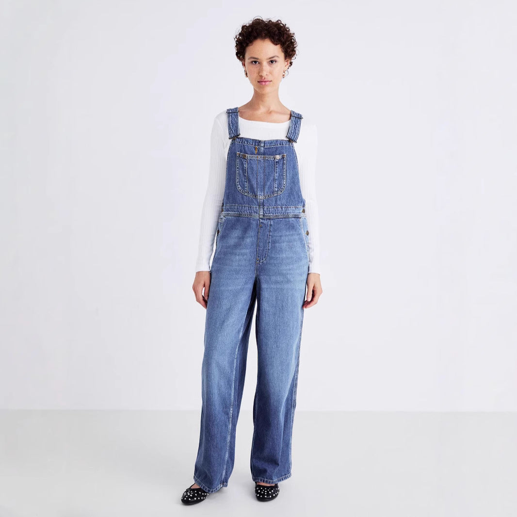 Fashion Loose And Slimming Women's Denim Suspender Trousers