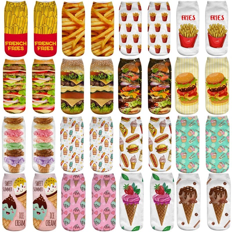3D Print Hamburger Fries Socks - Breathable & Absorbent