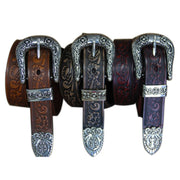Rose Carved Leather Belt for Women and Men