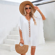 2026 New Hollow Out Crochet Fringe Patchwork Beach Cover Up, Bikini Outer Slip Dress