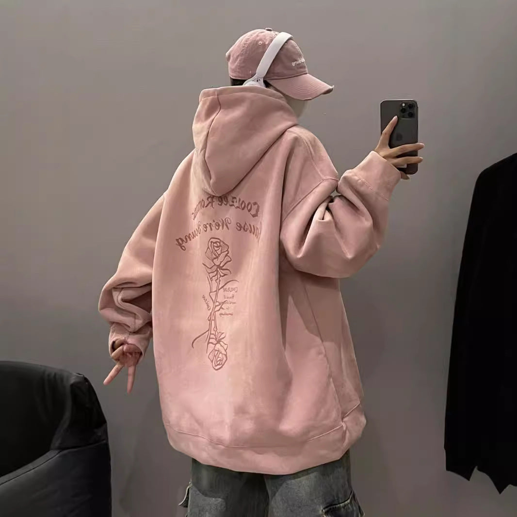 Women's Suede Hooded Pullover Cozy Casual Sweatshirt
