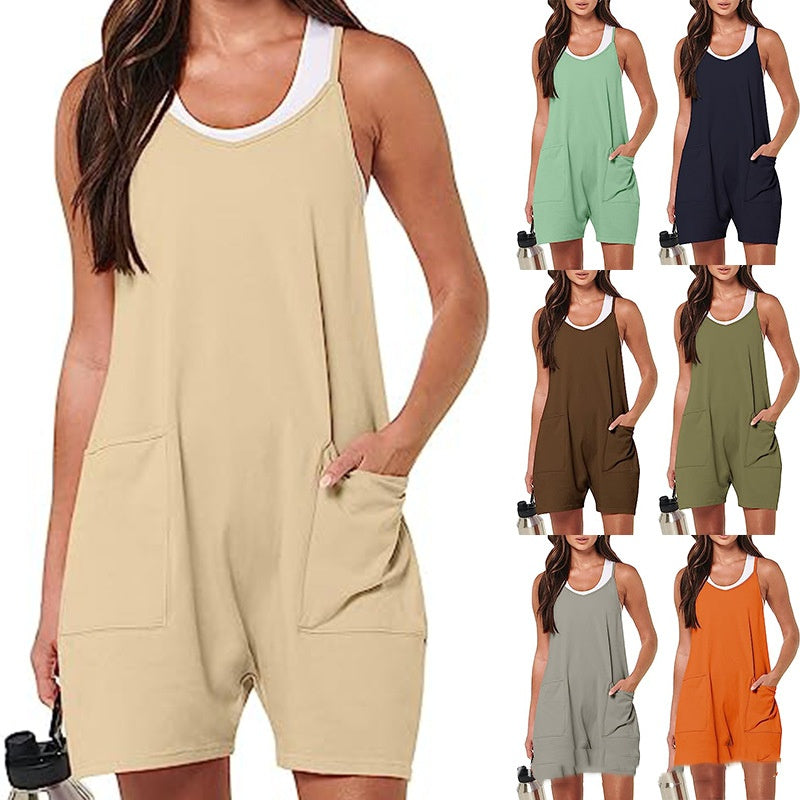 Women's Casual Sleeveless Pocket Loose Summer Jumpsuit
