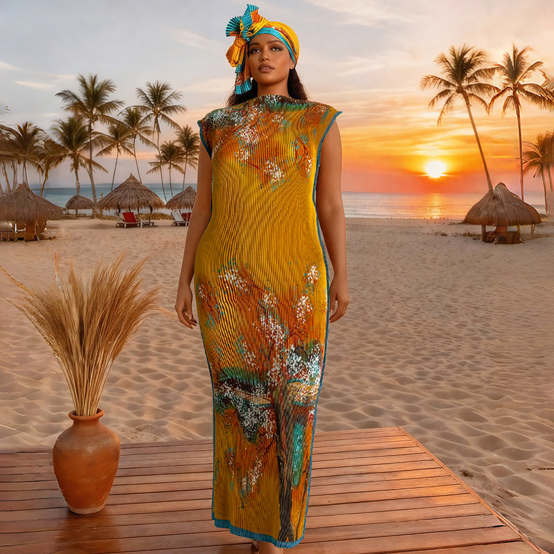 Silk Plus-size Slim-fit Dress and Sun-protection Shawl Two-piece Set