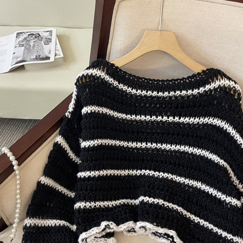 Striped Cropped Sweet-and-spicy Knit Sweater for Women