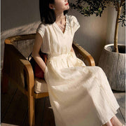 French-style Vintage Cotton-linen Dress for Women