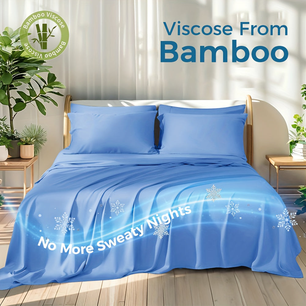 100% Viscose Derived From Bamboo Sheets Queen Size - Ultra Soft & Luxuriously Cooling, 17\" Deep Pocket, Double Stitching, Perfect For Hot Sleepers - Queen Bed Sheets