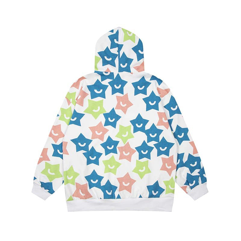 Women's Star Print Zip-Up Hoodie Casual Sweatshirt