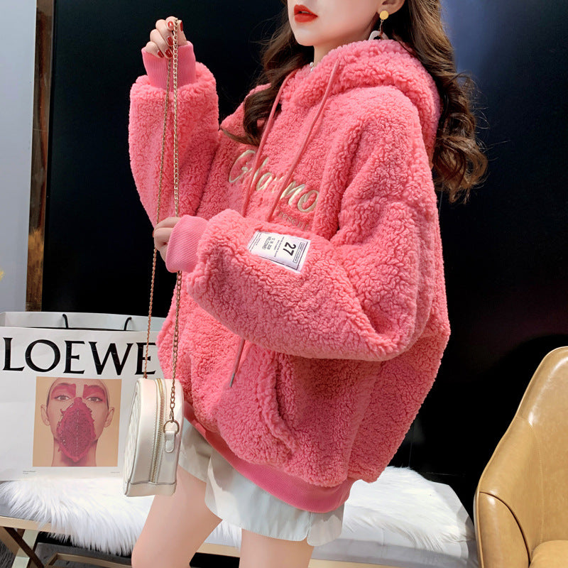 Women's Embroidered Fleece Lamb Wool Sweatshirt
