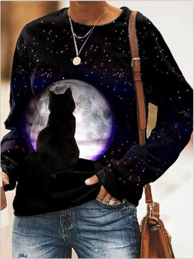Women's 3D Print Loose Casual Round-Neck Autumn Sweater