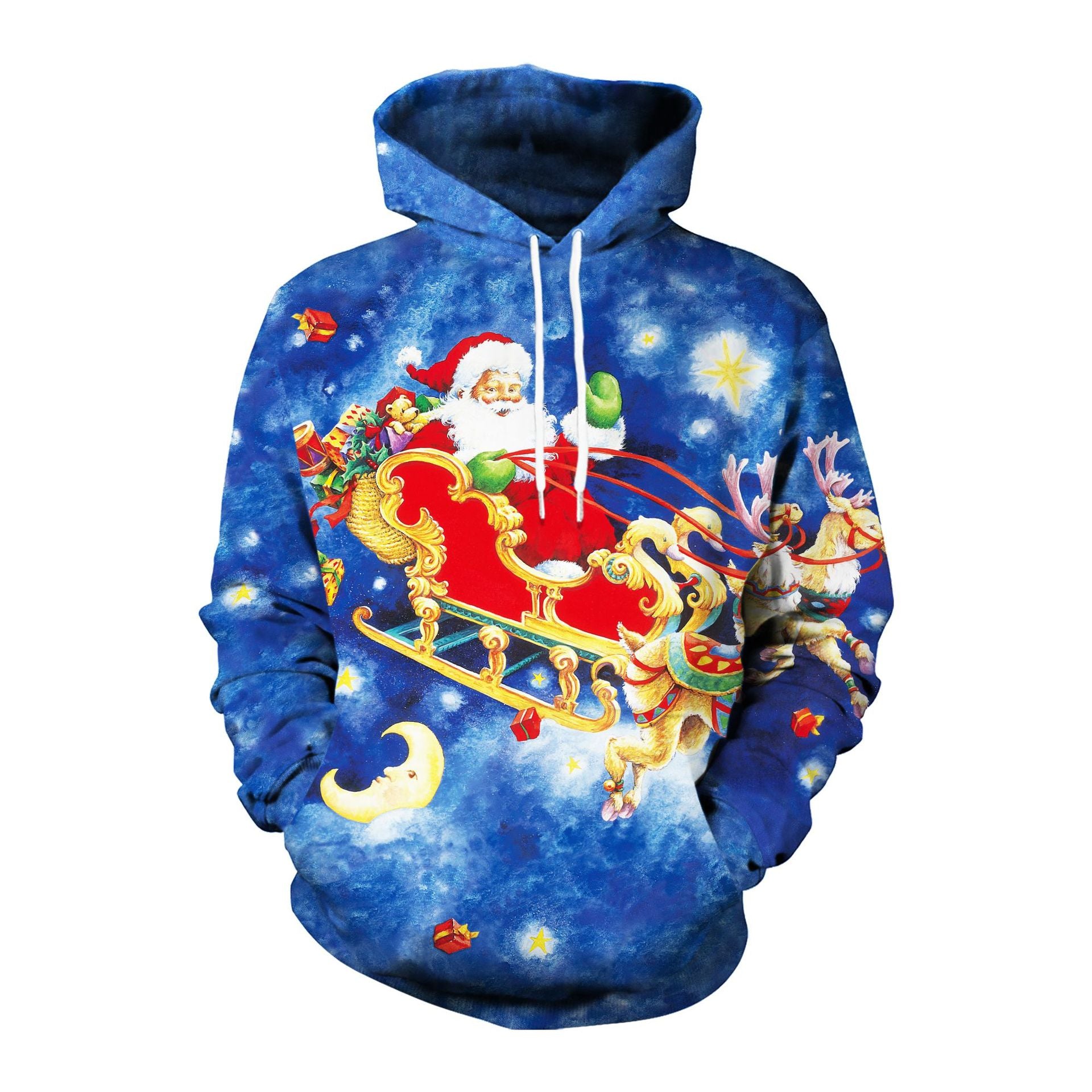 Festive Elk Christmas Print Couple Hooded Sweater