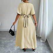 Elegant Plus-Size Contrast Slit Dress