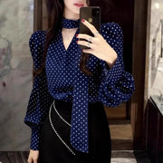 Ribbon-colored Polka-dot Shirt For Women
