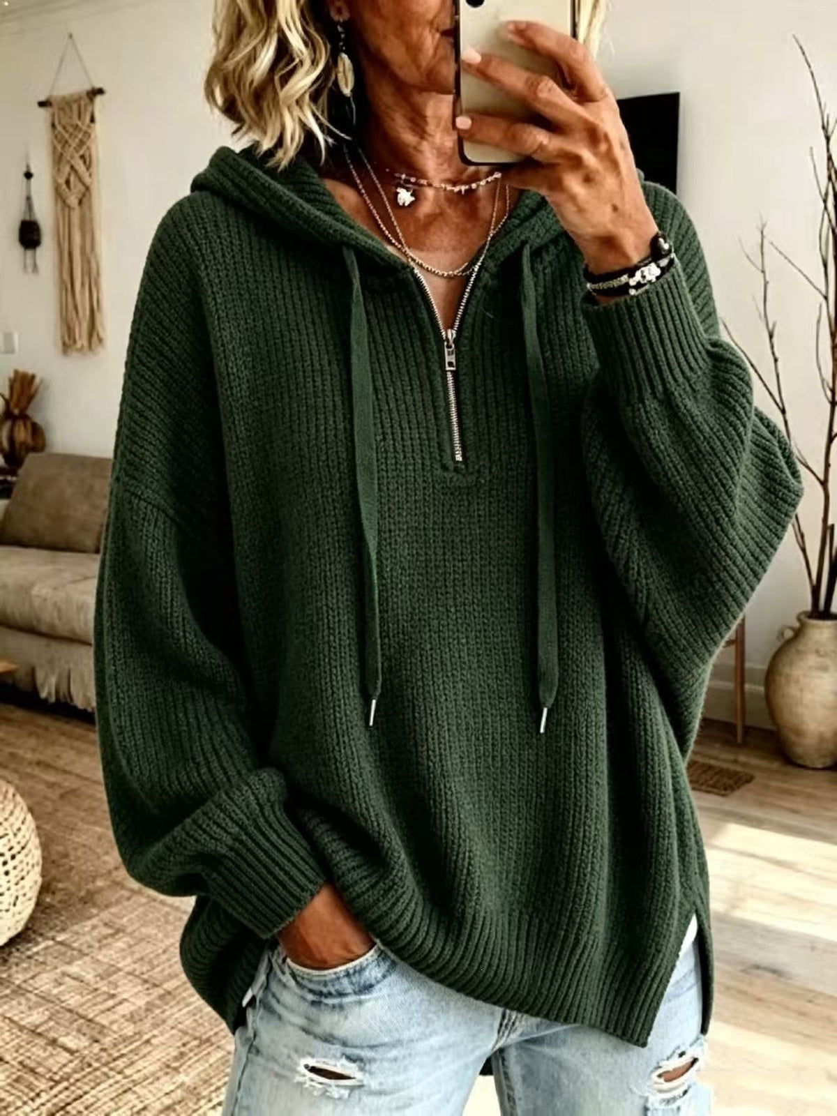 Retro Color-block Striped Half-zip Sweater with a Mock Neck
