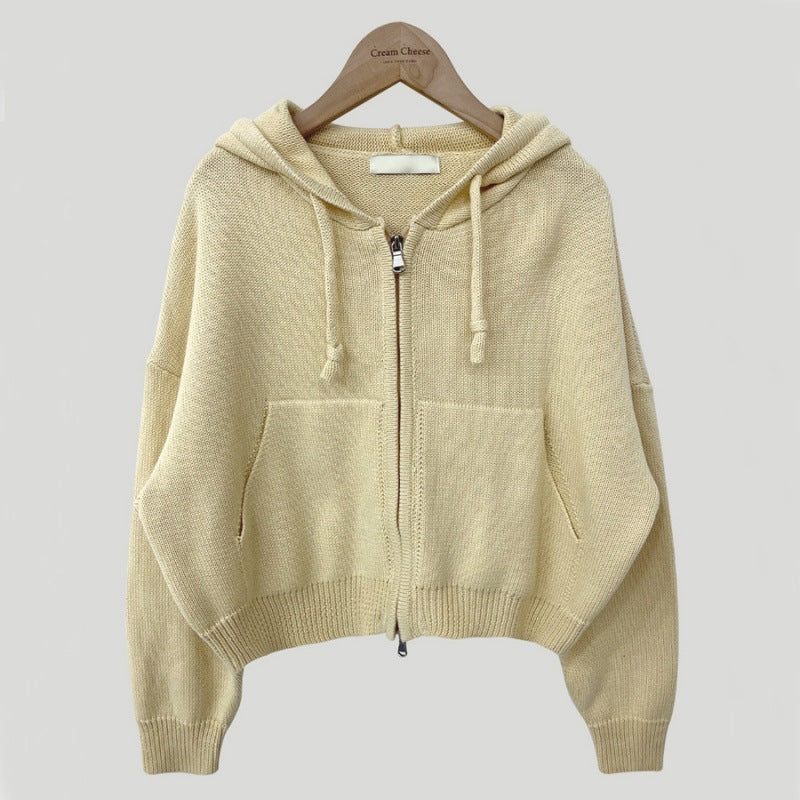 Cozy Hooded Cropped Sweater Coat for Casual Wear