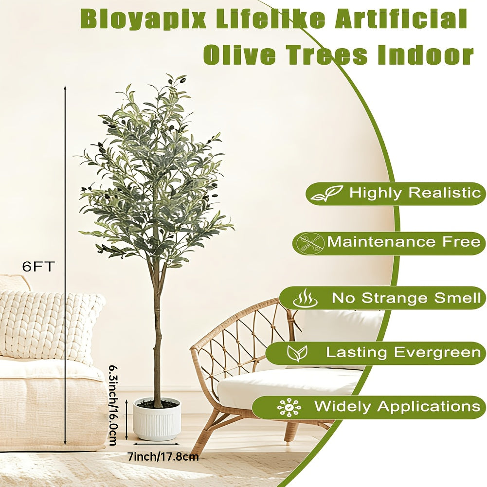 Large faux dracaena tree with white planter and moss finish