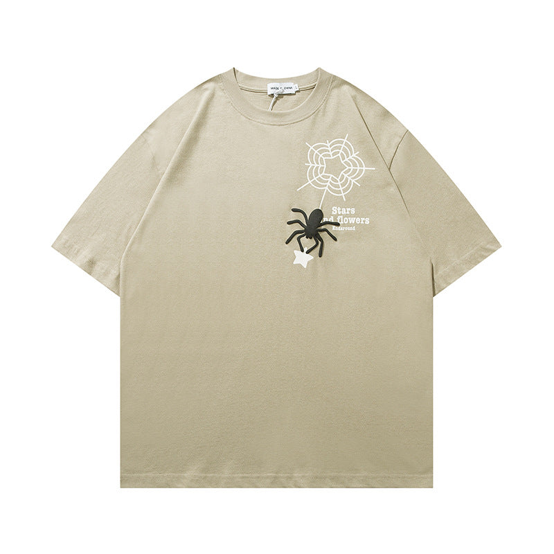 Spider Web Puff Print Unisex Streetwear T-Shirt