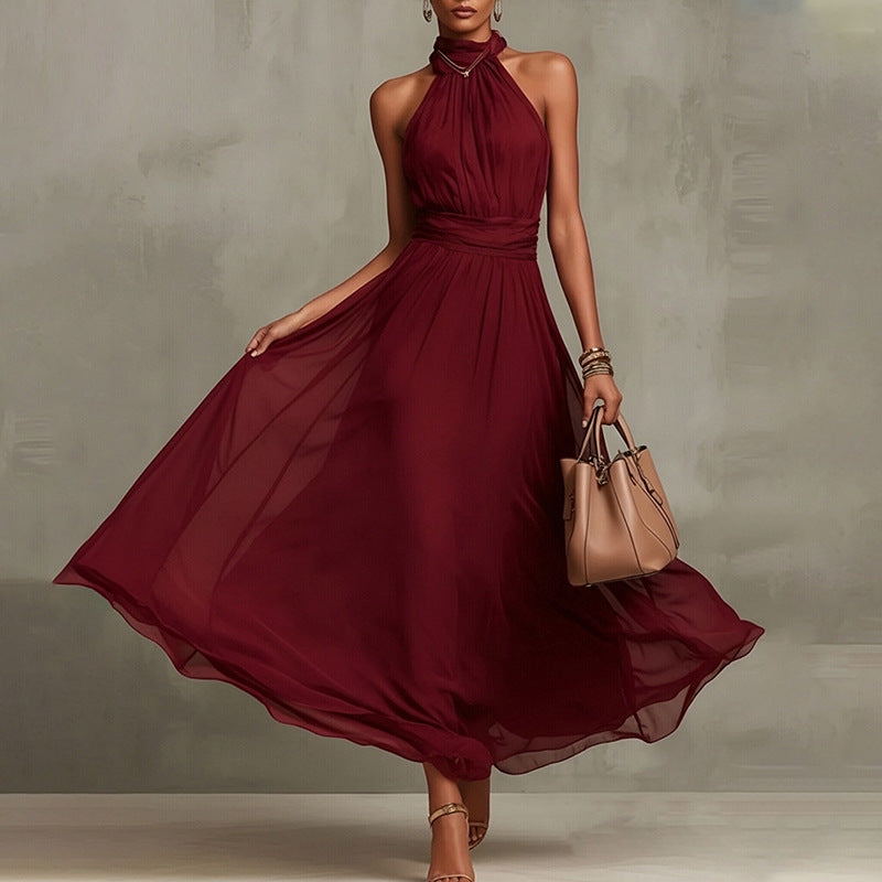 Elegant Summer Halter Neck Sleeveless Printed Long Dress