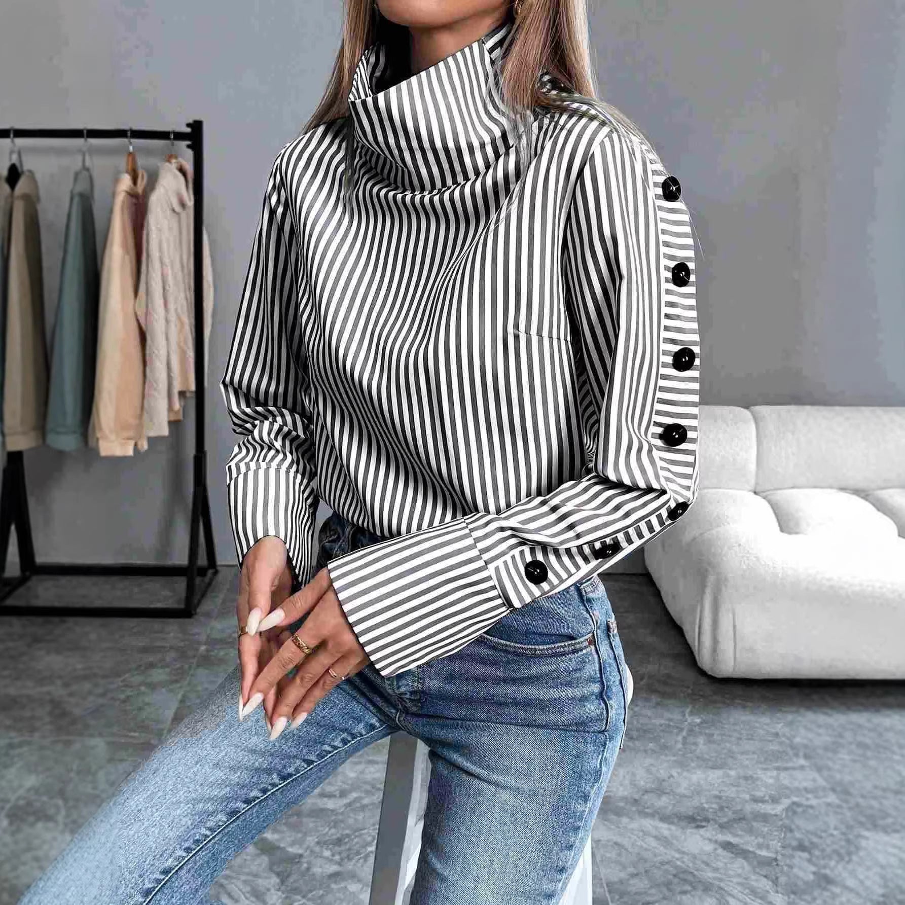 Striped Urban Casual Thin Long-sleeved Shirt