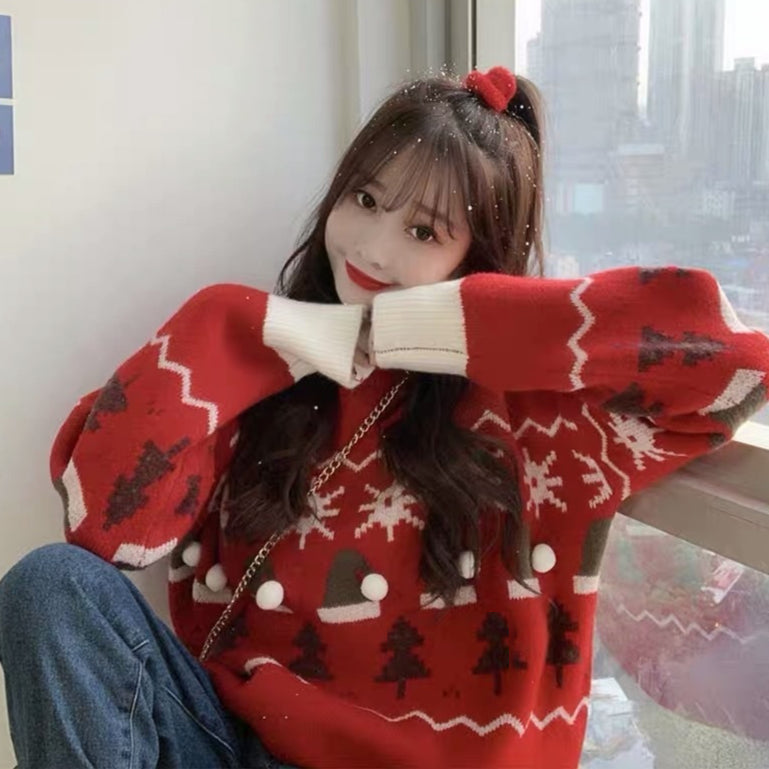 Loose Round Neck Pullover Women's Sweater Women