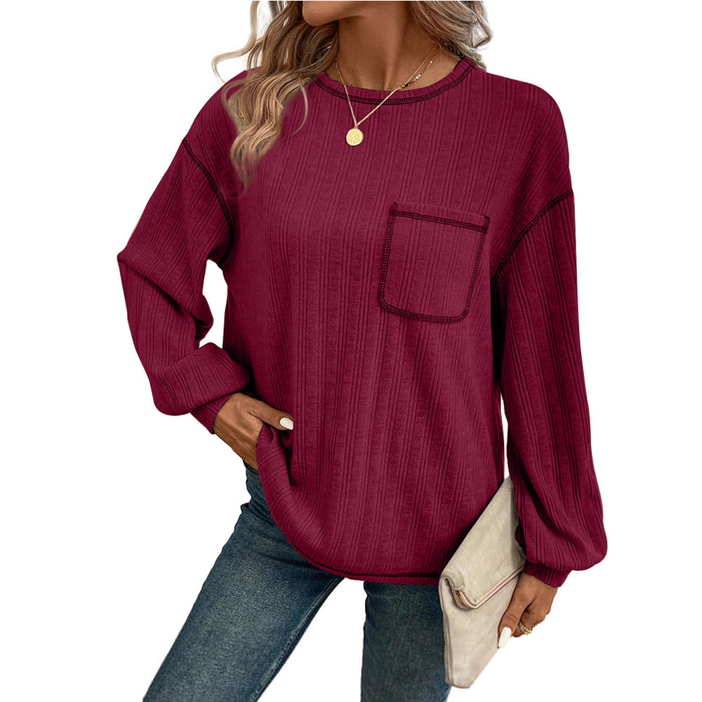 Striped Brushed Pocket Tee for Women