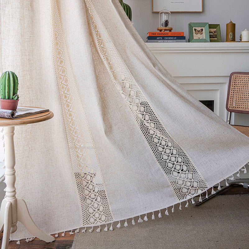 Polyester Linen Solid Color Simple Bedroom Living Room Half Shade Curtain