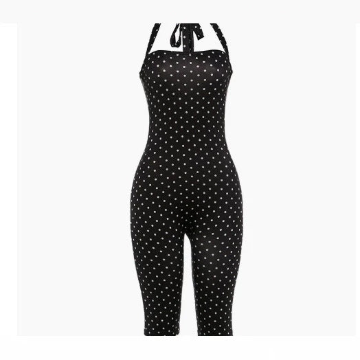 DA 2606103 Polka-Dot Print Halter Jumpsuit