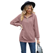 Cozy Solid Color Hooded Zip Sweatshirt for Women