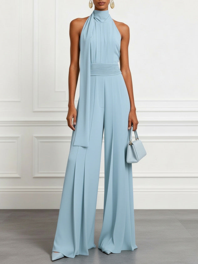Elegant Solid Halter Sleeveless Jumpsuit