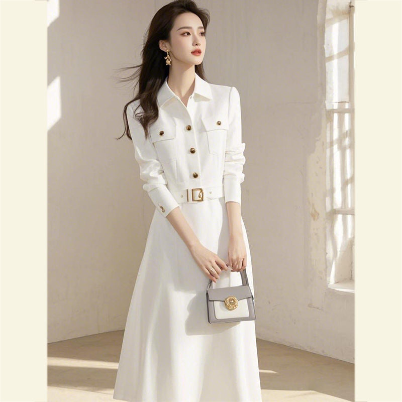 Elegant White V-Neck Shirt Dress for Formal Wear
