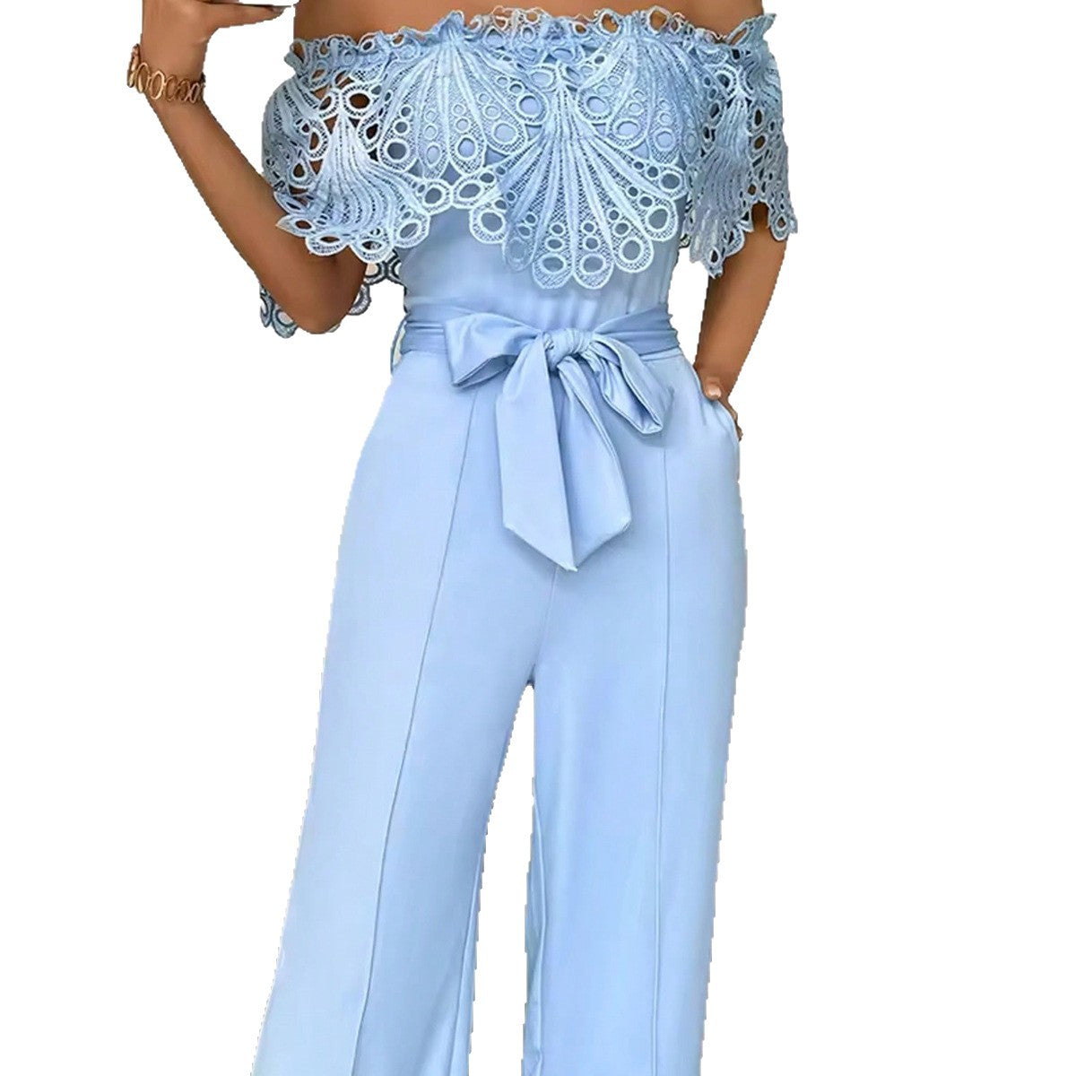 Womens Fashionable Sexy Off-Shoulder Jumpsuit With Ruffled Hem