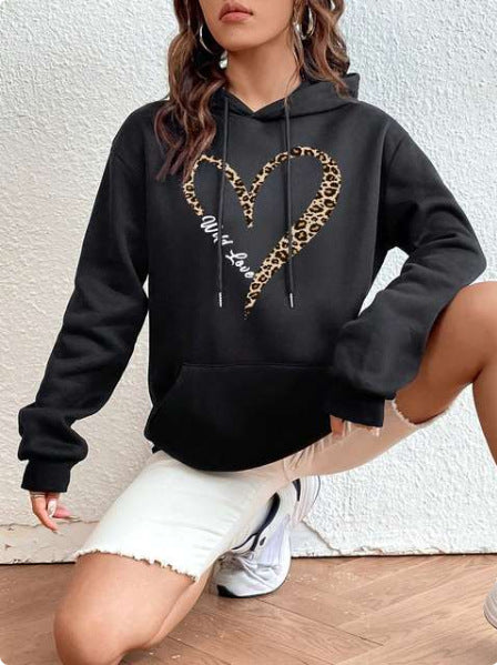 Retro Love Print College Style Women's Pullover Hoodie