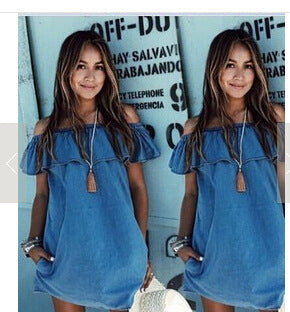 Denim Style Off-the Shoulder Dress