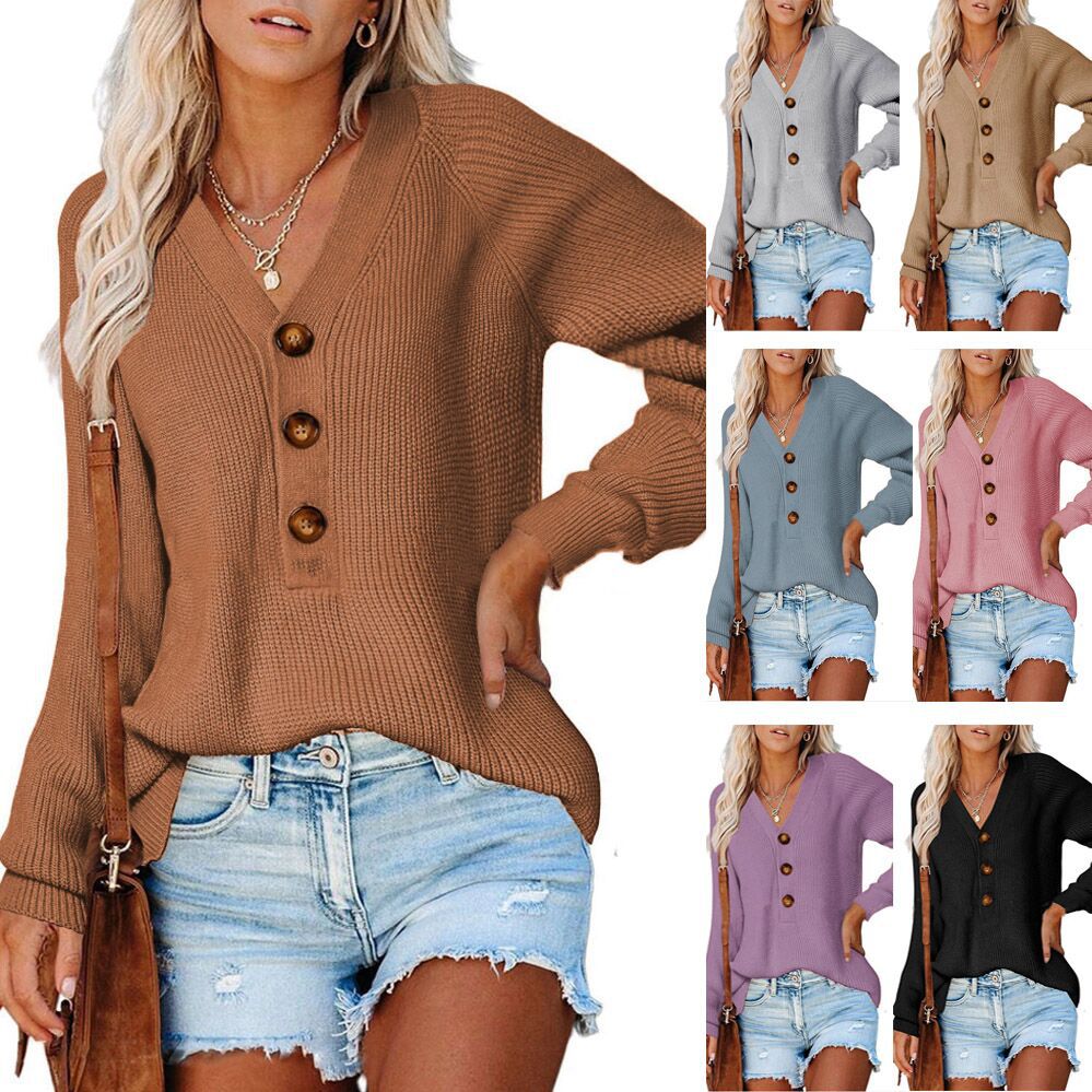 Women's V-Neck Button Knit Sweater