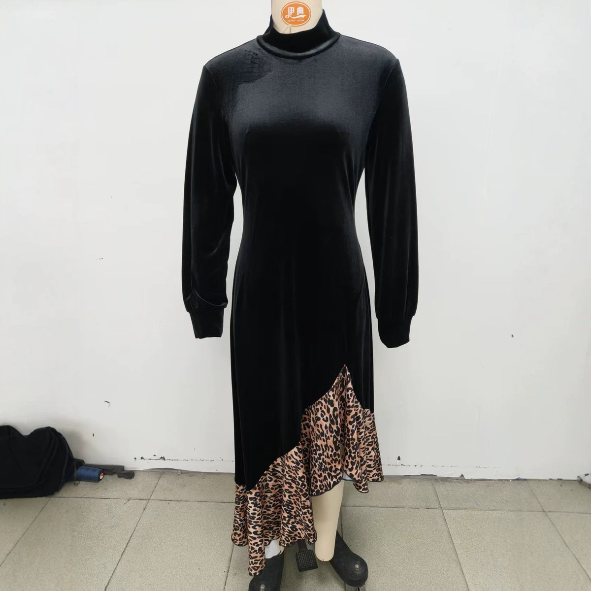 Vintage Leopard Patchwork Zip-Up Western Dress