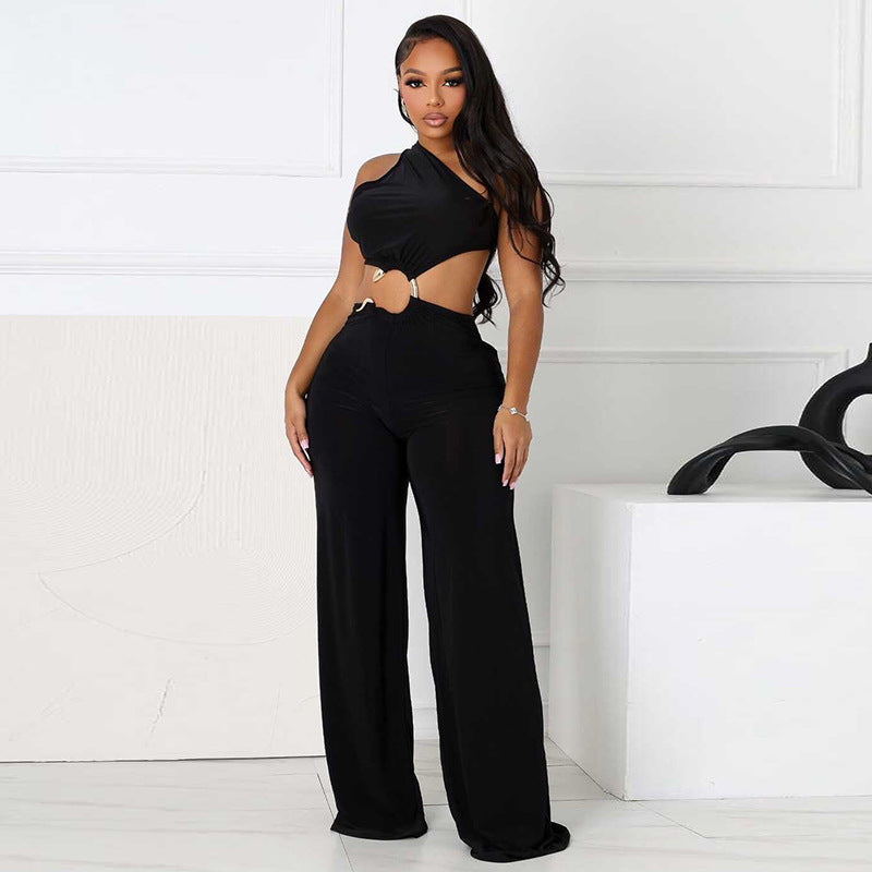 Sleek Hollow-Out One-Piece Straight Leg Long Romper