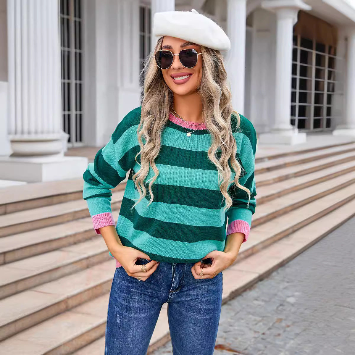Women's Flower Long Sleeve Round Neck Sweater