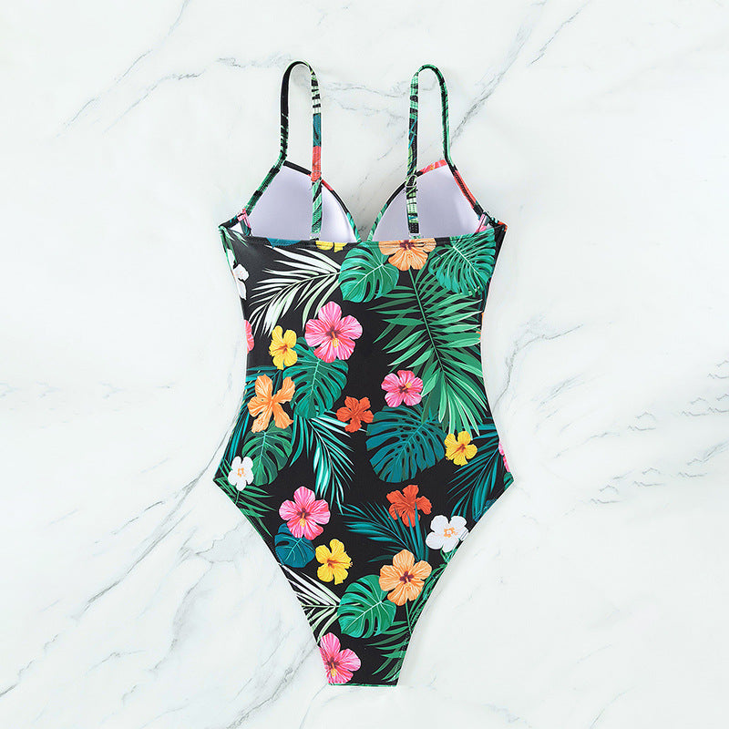 Women's Floral Slimming Hollow One-Piece Swimsuit