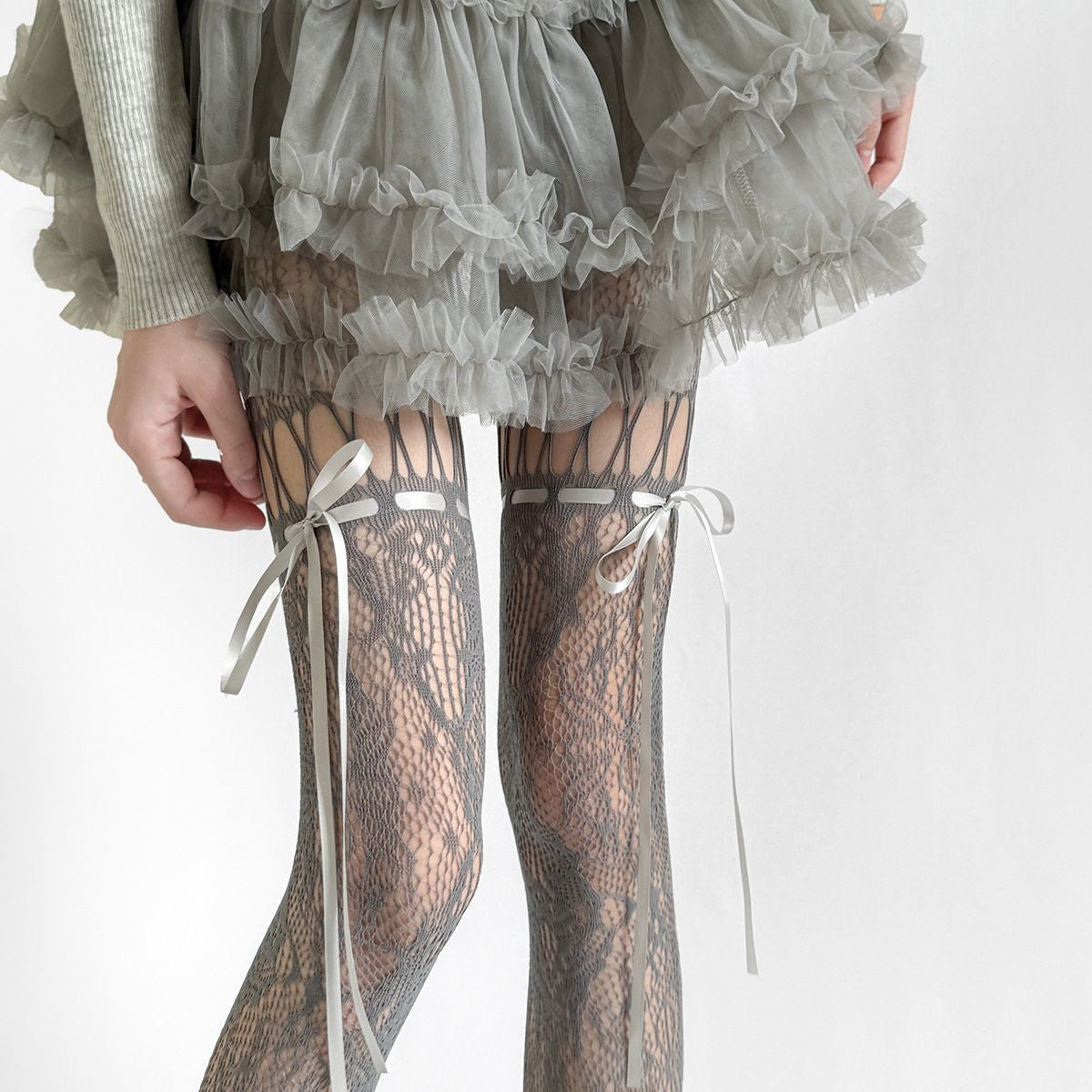 Dark Gothic Bow Fishnet Hollow-Out Pantyhose