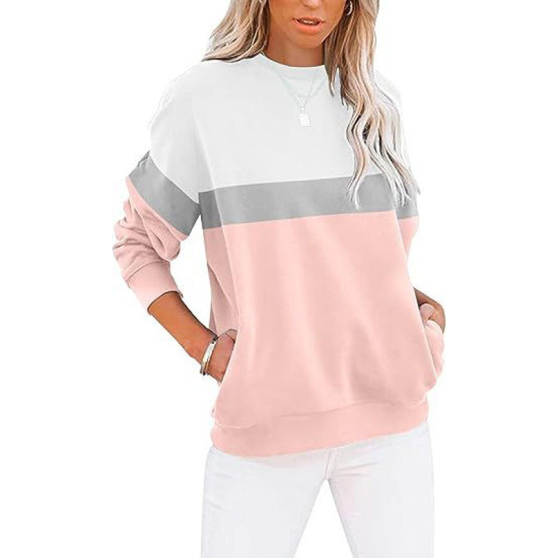 Women's Color-Block Long Sleeve Casual Sports Pullover Sweater