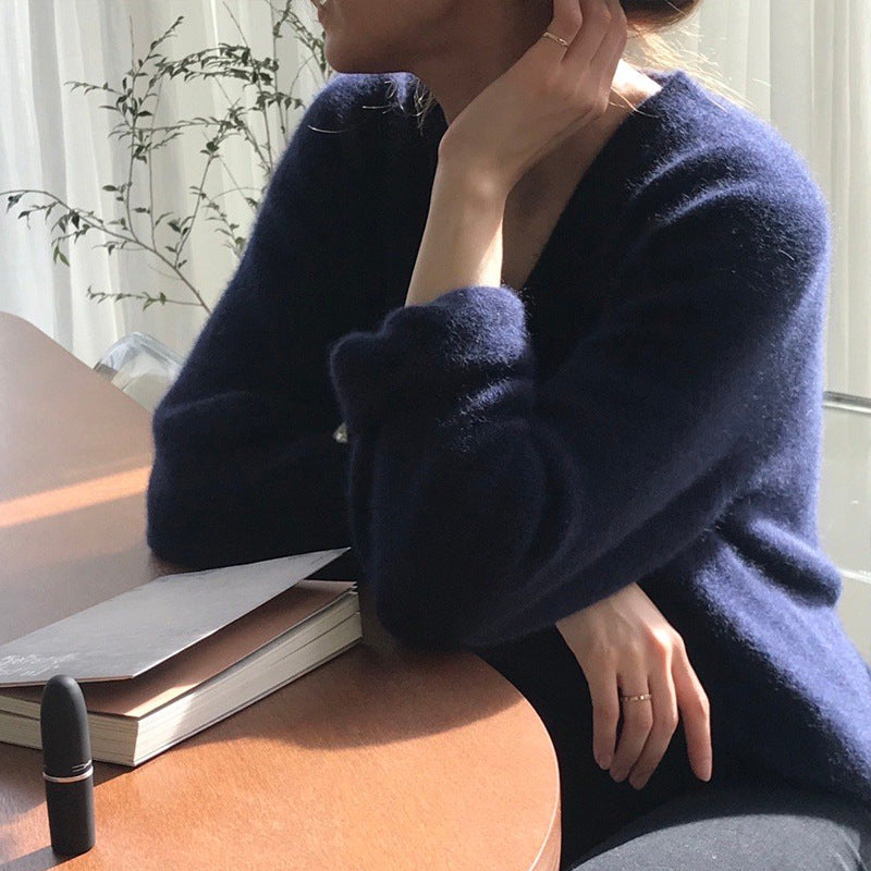 Japanese Style V-Neck Knit Sweater for Women
