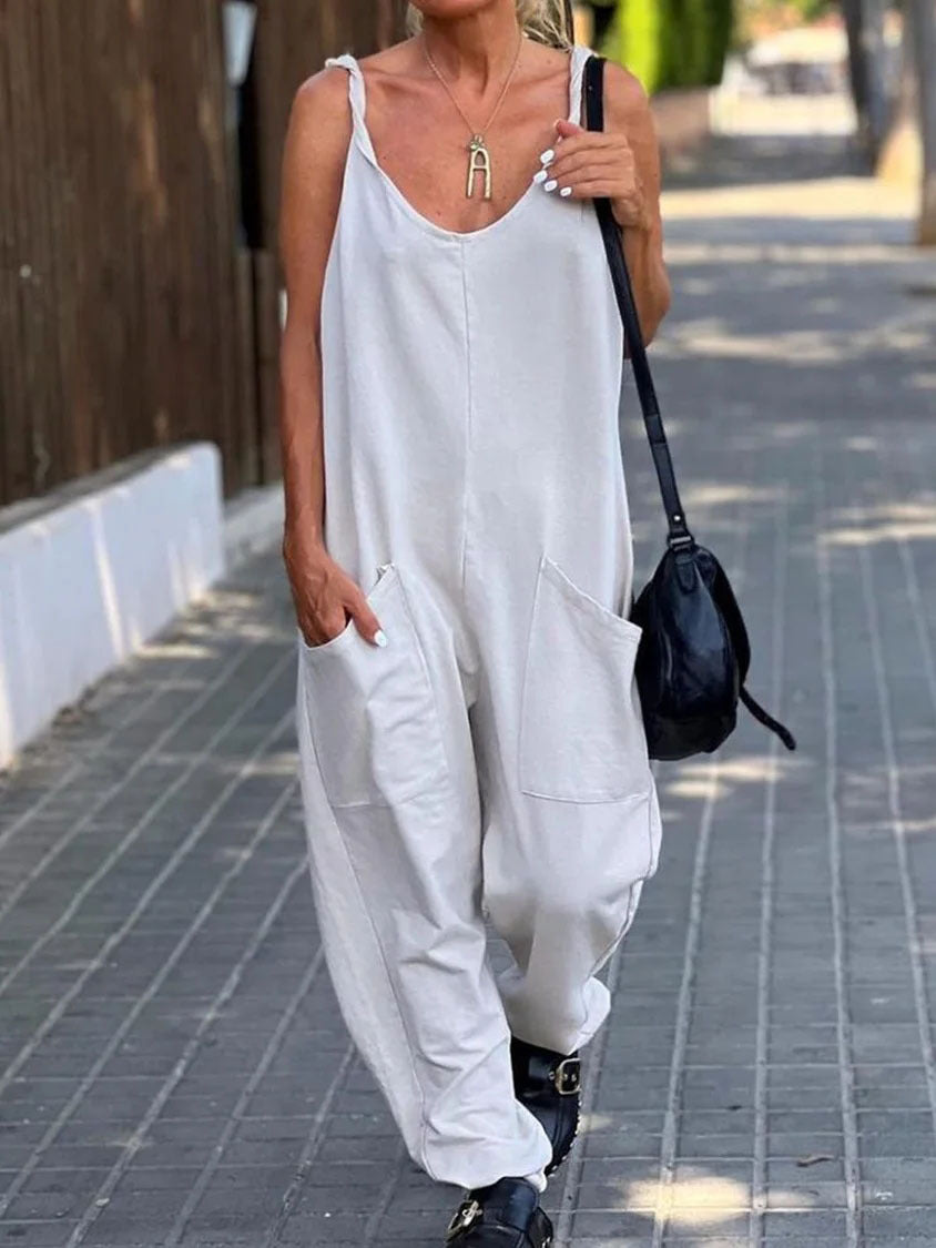 Women's Casual Solid Color Minimalist Sleeveless Jumpsuit