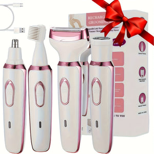 Electric Razor for Women, 4-in-1 Rechargeable grooming kit, Lady Electric Shaver for Face, Nose, Legs And Underarm, Bikini Trimmer for Women Wet &  Painless, Hair Razor Rechargeable & Portable, Bik...