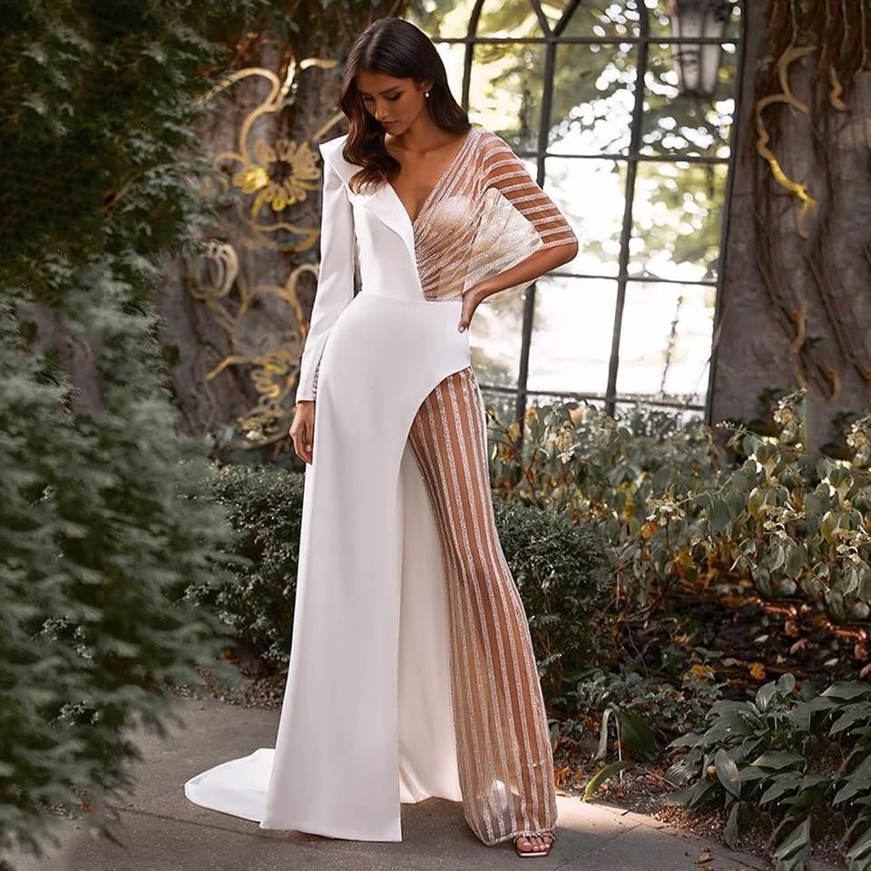 Women's V-Neck Lace Patchwork Irregular Elegant Jumpsuit