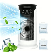 Portable 3-in-1 Cooling Breeze Hub – Personal Humidifier, Evaporative Cooler, and Turbo Fan with 11.8 oz Tank and Reusable Ice Packs