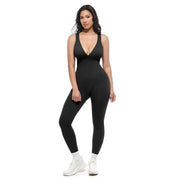Women's V-Neck Solid Yoga Jumpsuit Active Romper